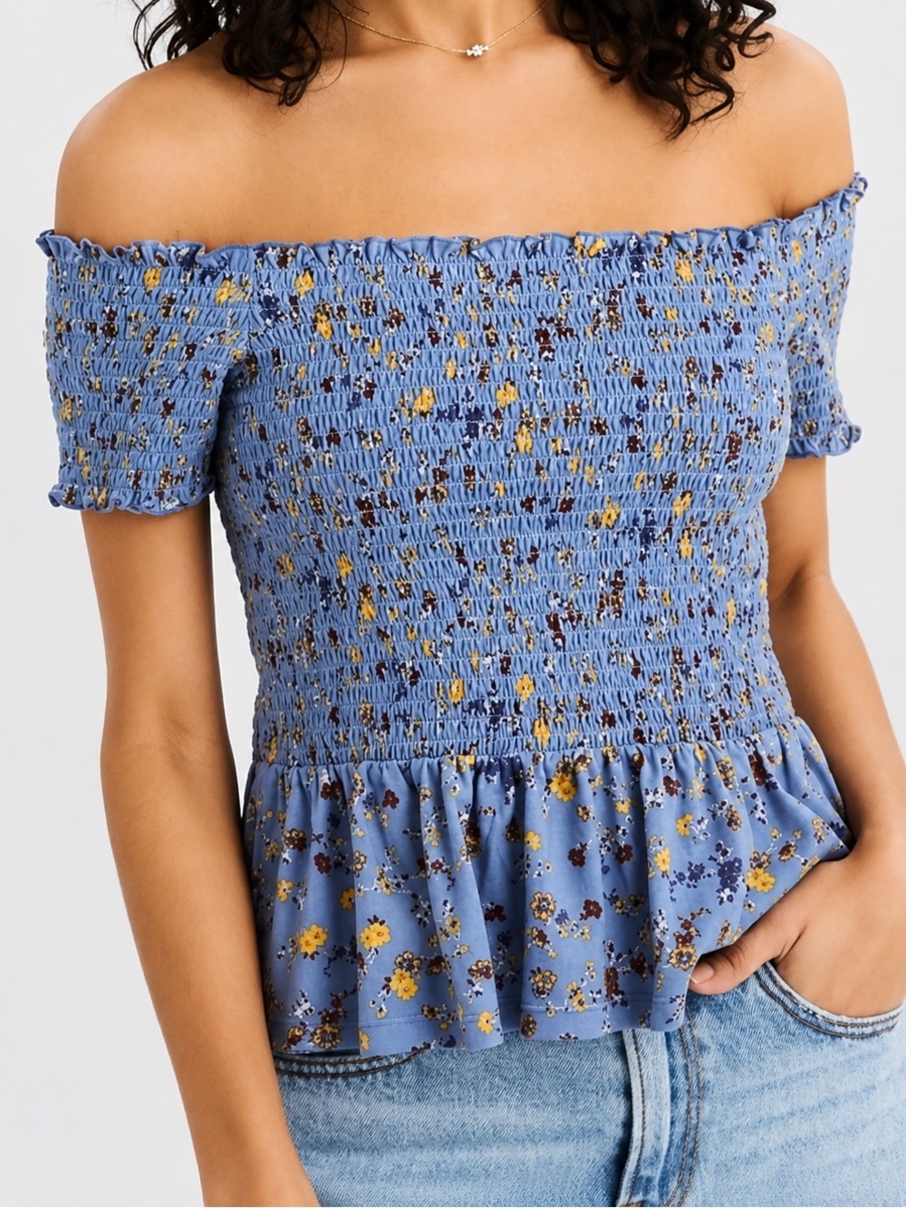 American Eagle smocked floral off the shoulder top, medium